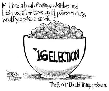 Political cartoon U.S. Skittles 2016 election Donald Trump