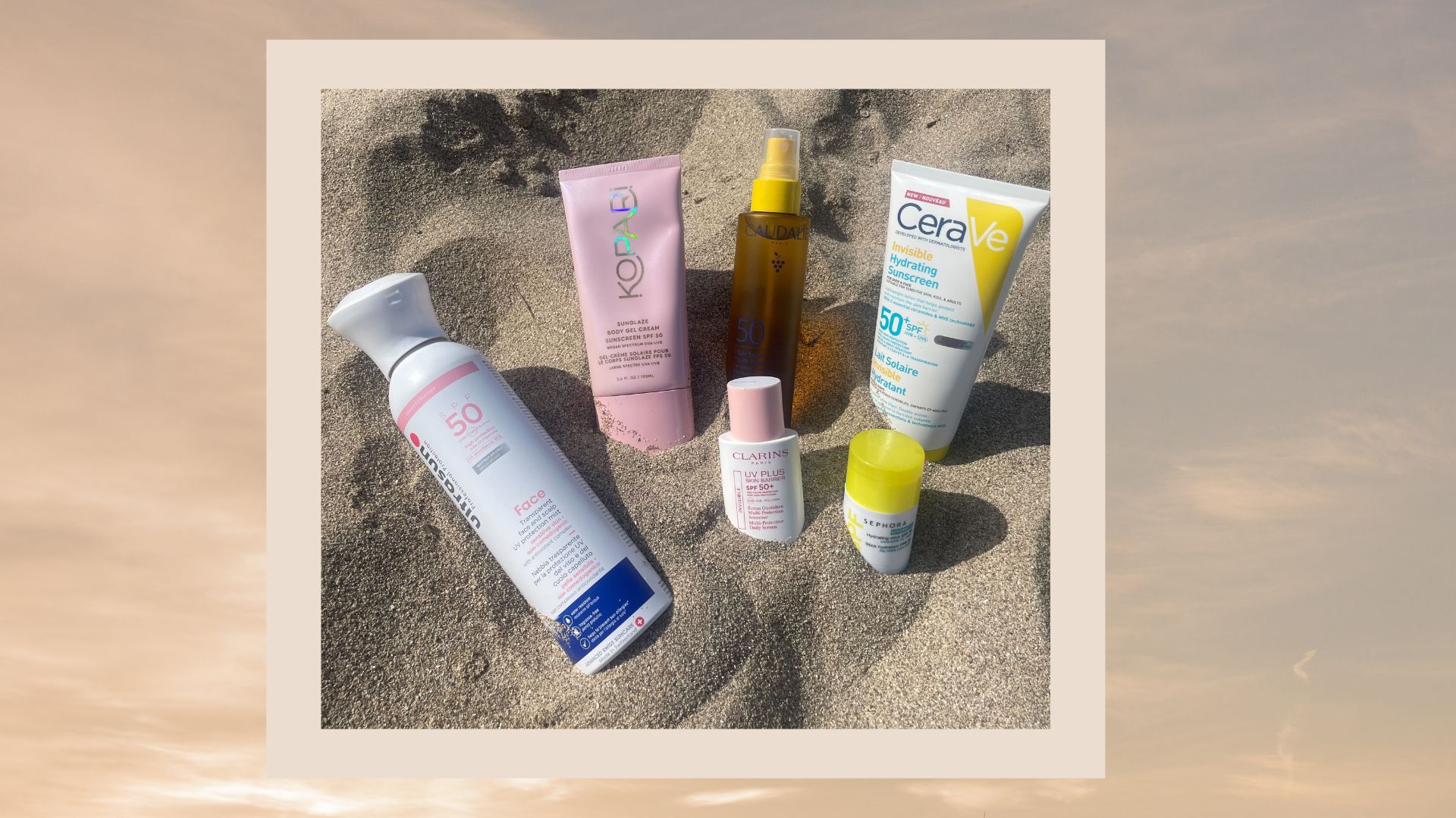 an image of Beauty team reliable SPFs from shoot in sand