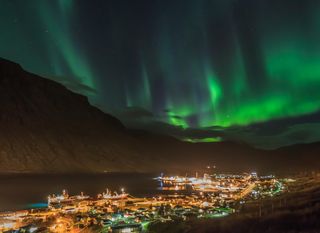 Northern lights over Eskifjordur, Iceland.