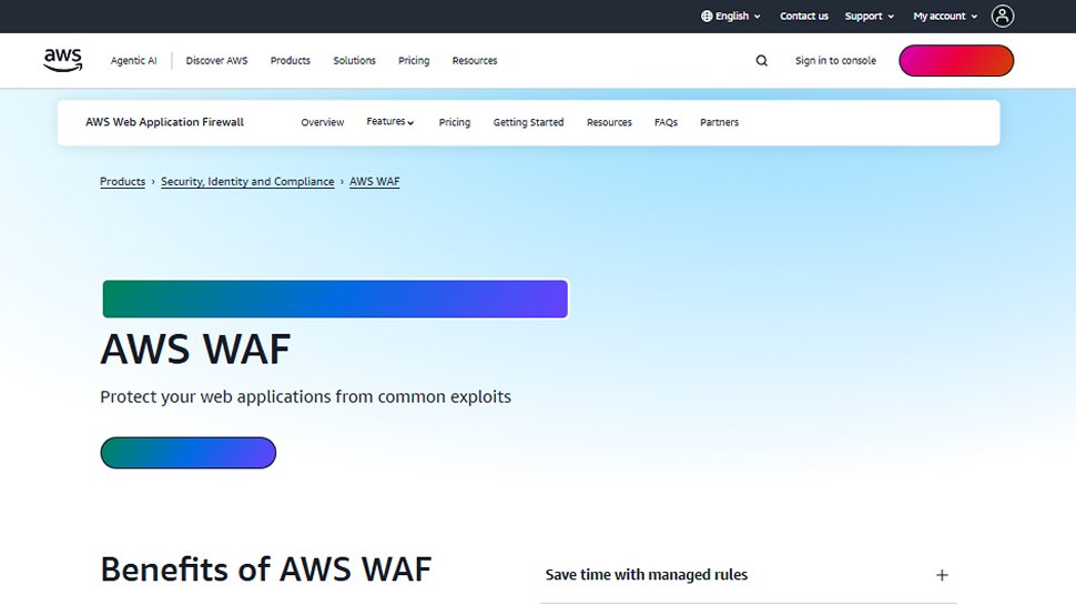 Website screenshot of AWS WAF (August, 2025)
