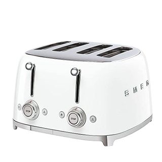 Smeg 50's Style Retro Aesthetic 4 Slice Toaster 6 Presets Extra Wide Slots White Tsf03whus