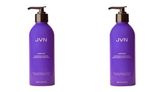 Bottles of JVN Nourishing vegan shampoo and conditioner.