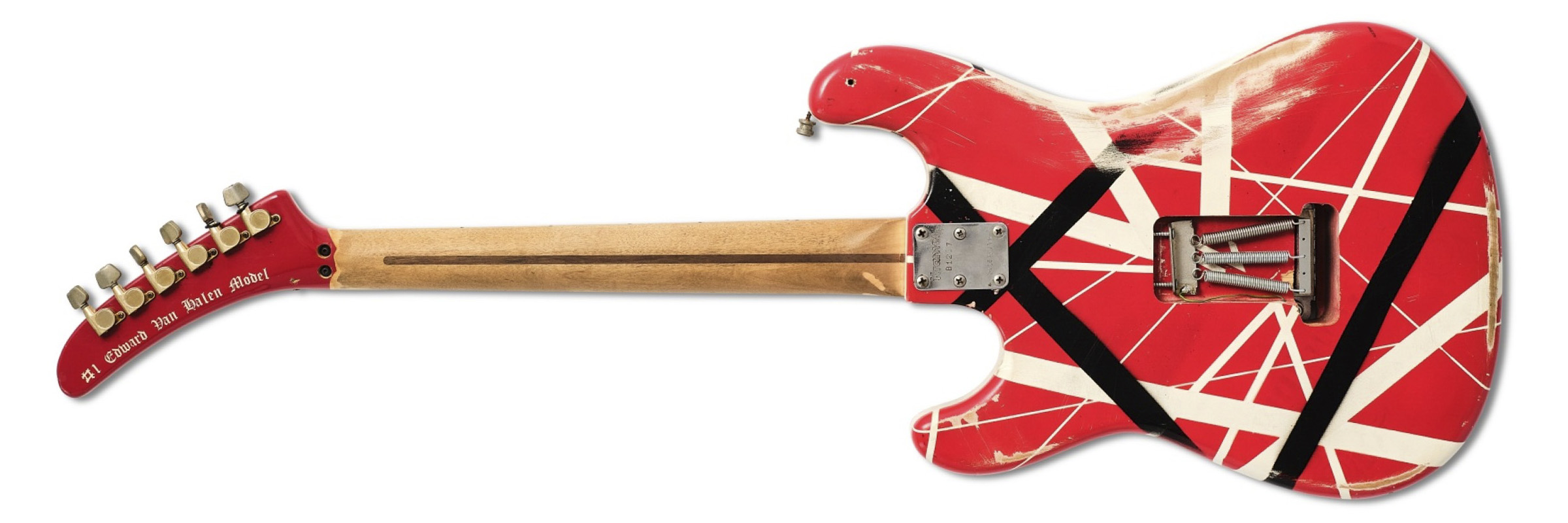 Eddie Van Halen's 1982 Kramer: finished in red, black and white stripes, this was a an early Kramer design that was later owned by Mick Mars.