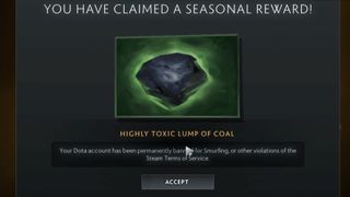 Picture of coal given to players in DotA2 that bans their accounts