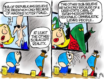 Political Cartoon U.S. Trump Biden conspiracies