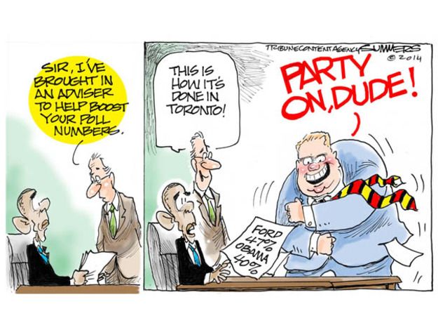 Obama cartoon Rob Ford polls