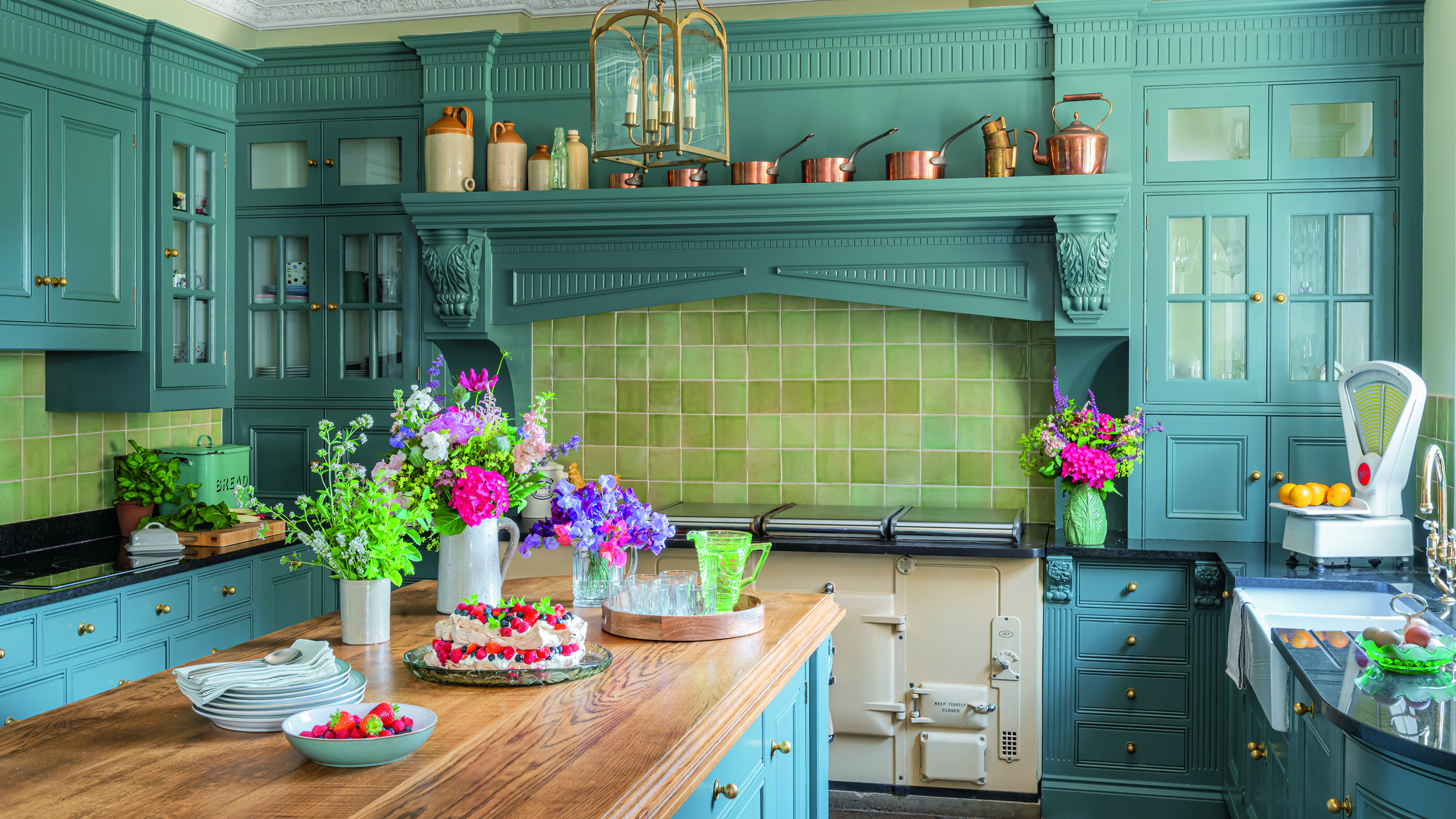Blue traditional shaker kitchen with aga