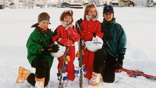 Prince William And Prince Harry With Princess Beatrice And Princess Eugenie In Klosters, Switzerland.