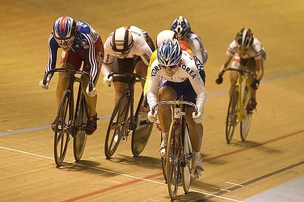 Action from a heat of the women's keirin at Hisense Arena in Melbourne.
