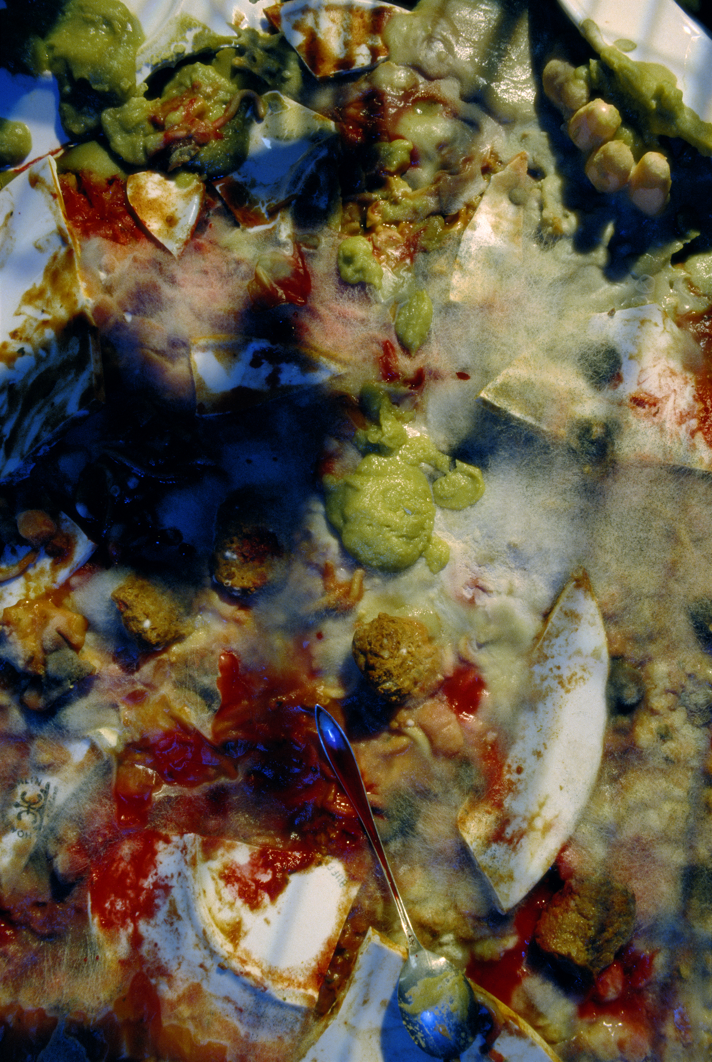 Artwork seeming to show broken plates, food and blood, part of &amp;lsquo;Horror&amp;rsquo; exhibition at Spr&amp;uuml;th Magers Los Angeles