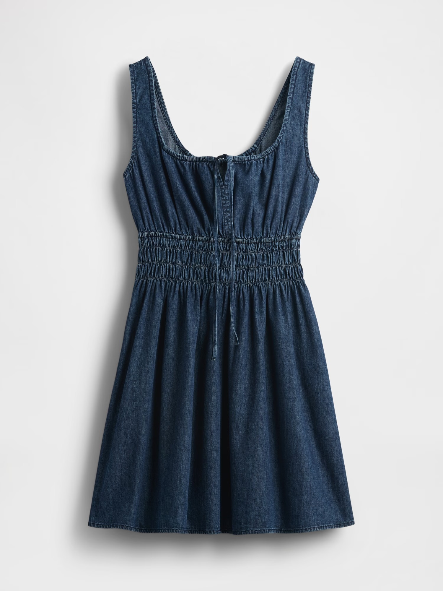 Gap, Denim Tie-Front Smocked Waist Mini Dress