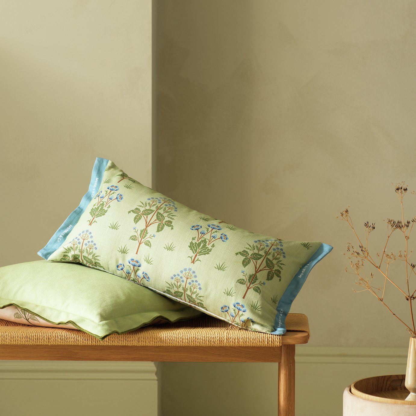 Habitat X Morris &amp;amp; Co. Sweet Meadow Bolster Cushion Sage - 60x30cm