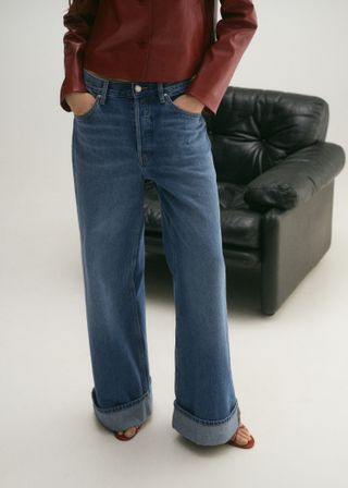 Wideleg Jeans With Turned-Up Hem - Women | Mango Usa