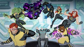 A shot of Cyclops, Polaris, Nightcrawler, Professor X, Beast, Jean grey, Rogue, and Bishop in X-Men '97 season 2