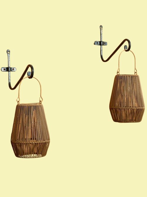 Solar Powered Outdoor Faux Bamboo Lanterns, Set of 2 