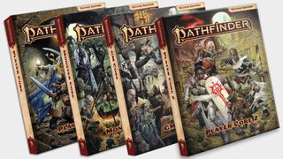 The new Pathfinder Core rulebooks on a plain background