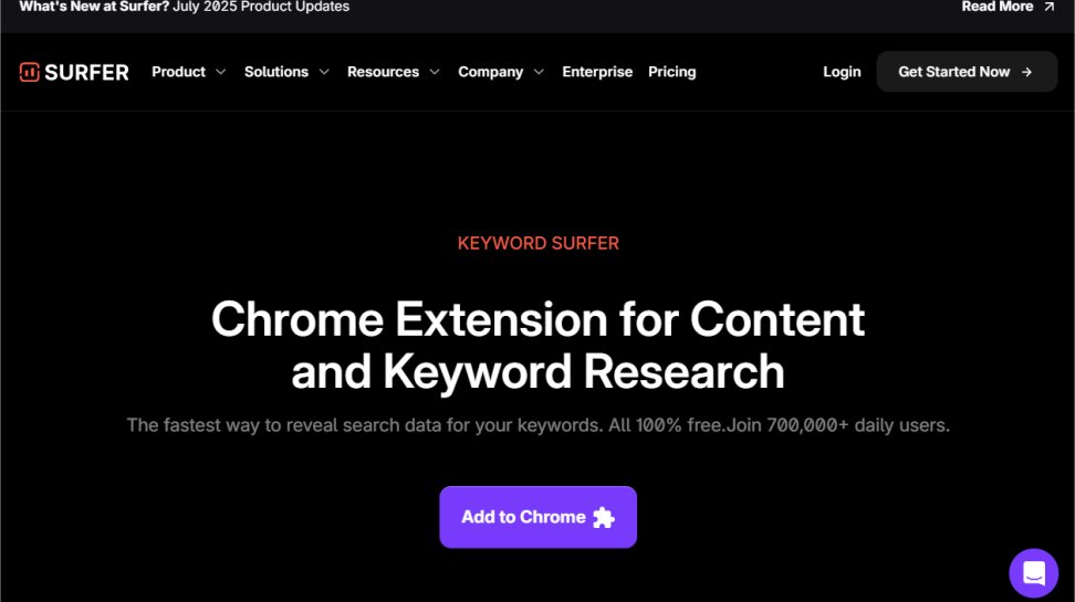 Keyword Surfer website screenshot (July 2025).