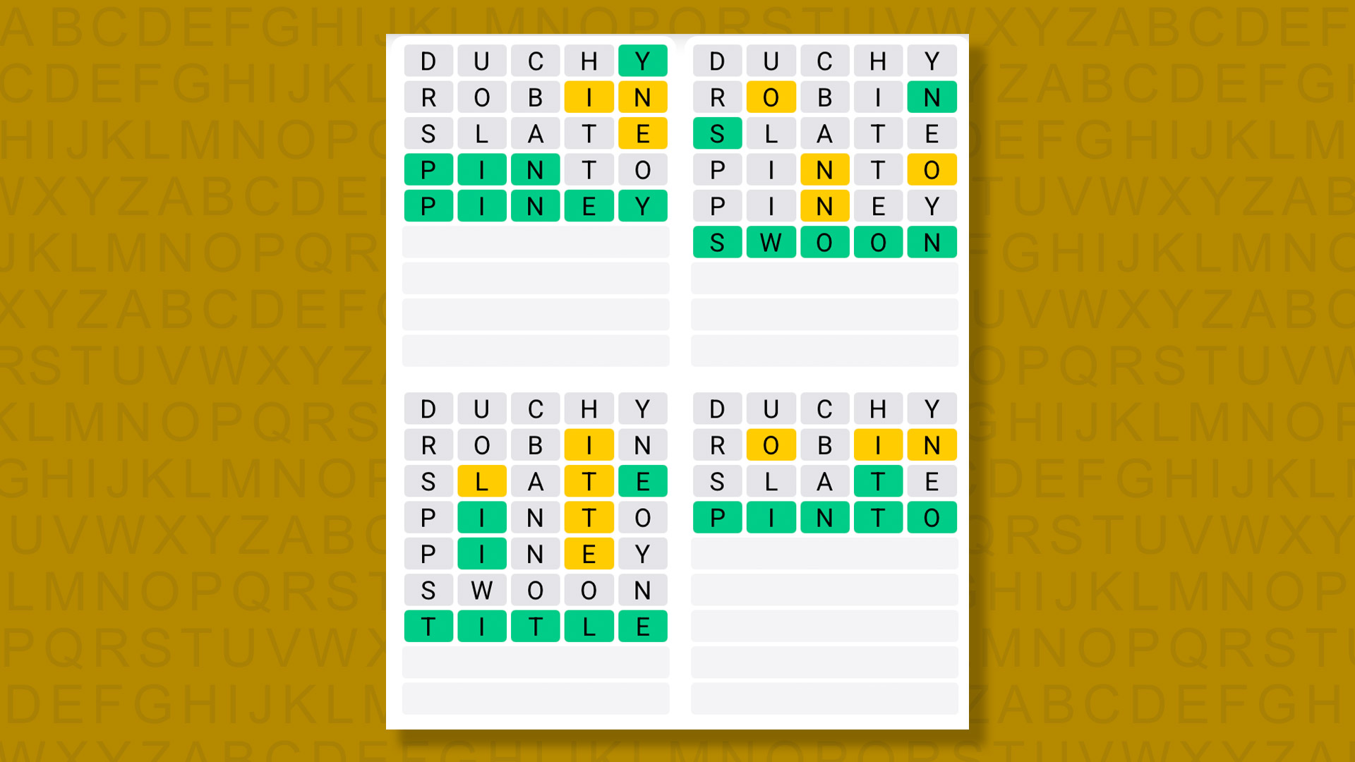 Quordle answers for game 1623 on a yellow background