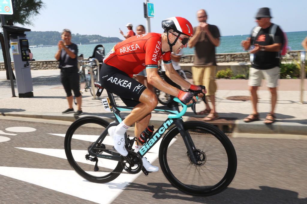 BAYONNE FRANCE JULY 03 Laurent Pichon of France and Team ArkaSamsic competes in the breakaway during the stage three of the 110th Tour de France 2023 a 1935km stage from AmorebietaEtxano to Bayonne UCIWT on July 03 2023 in Bayonne France Photo by Michael SteeleGetty Images