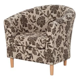 Homebase Floral Fabric Tub Chair in a chocolate brown shade