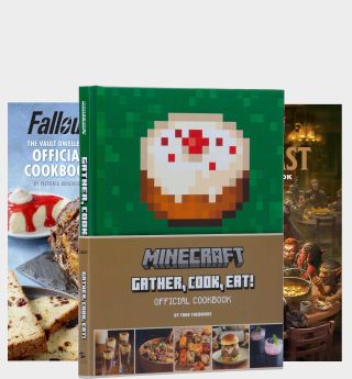 A collection of gaming cookbooks on top of each other