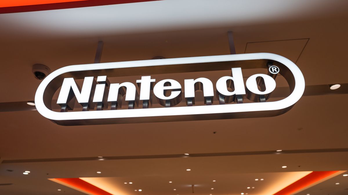 Nintendo logo hanging in a building in Tokyo