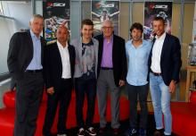 World champions past and present Francesco Moser, Paolo Bettini, Michal Kwiatkowski, Oscar Freire and Maurizio Fondriest with Sidi founder Dino Signori.