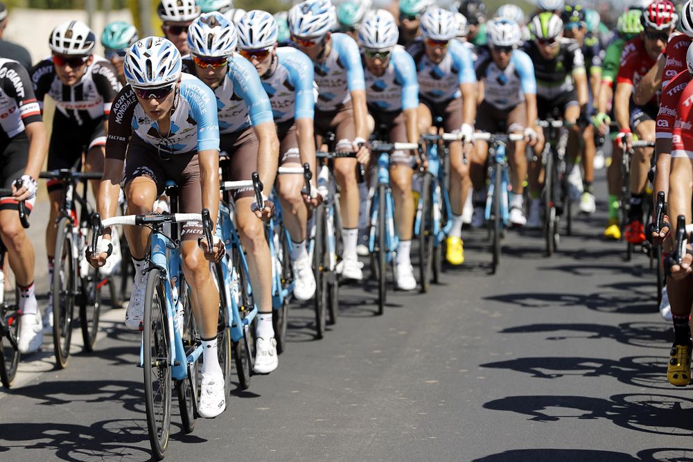 AG2R lined up o the front during stage 2 at the Vuelta