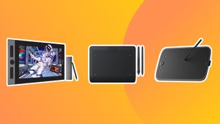 Three of the best budget drawing tablets on an orange background