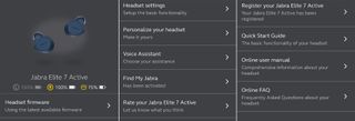 Jabra Elite 7 Active companion app customization screen