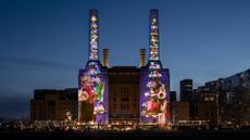 Battersea Power Station with Wallace & Gromit projection