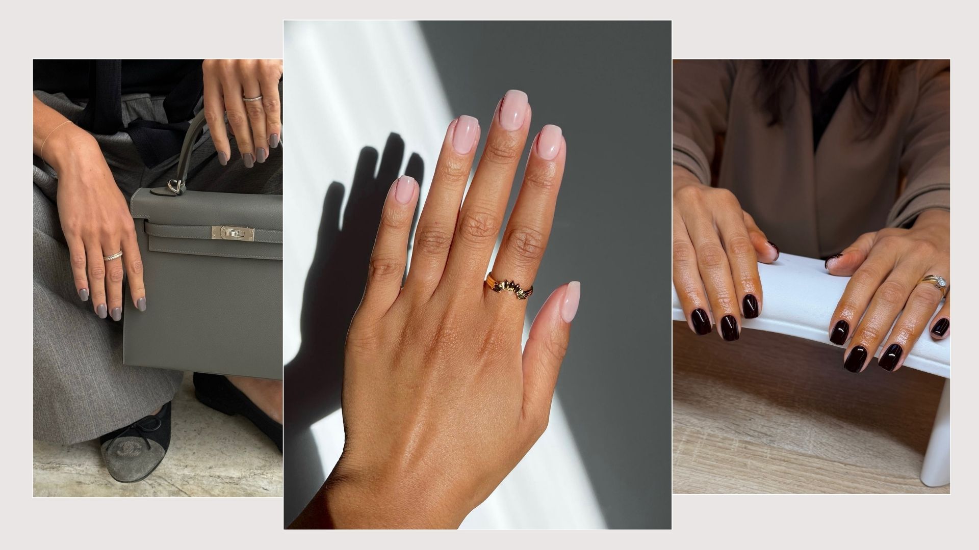 A collage with three square nail designs