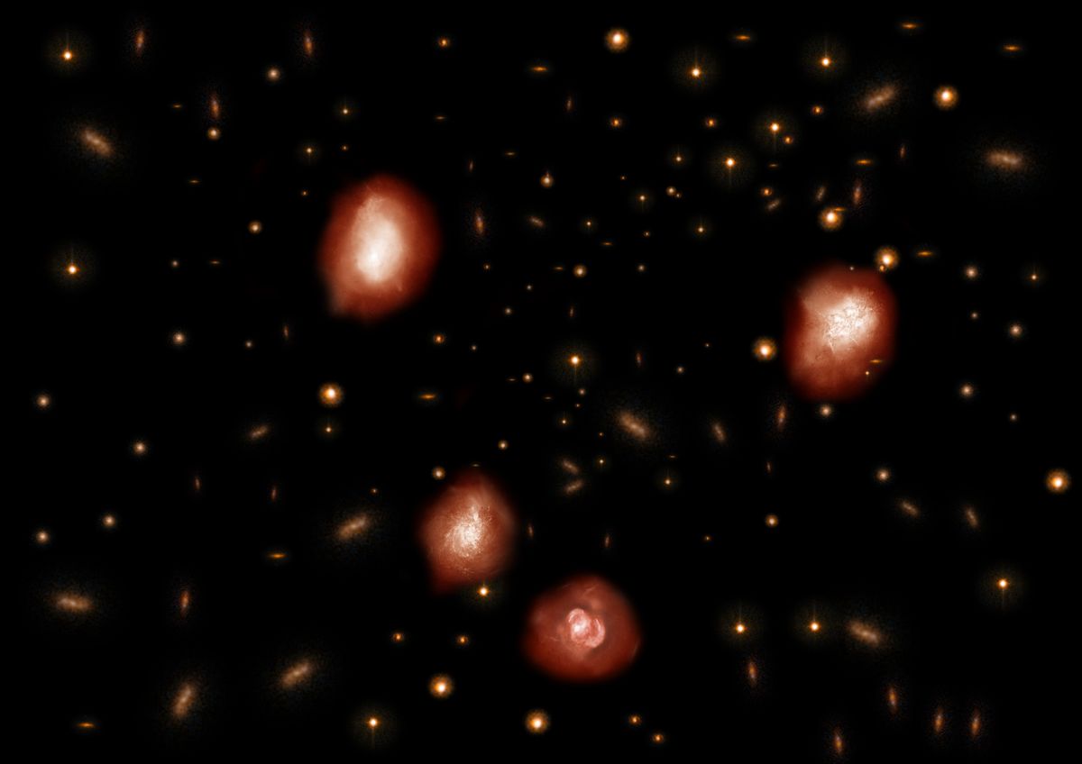 An artist&#039;s depiction of some of the newly discovered galaxies.