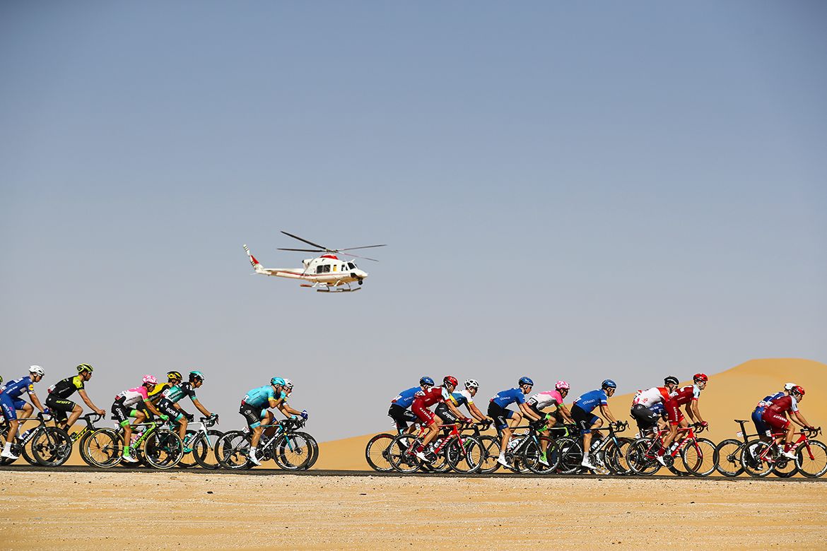 The helicopter provides live broadcast of the race