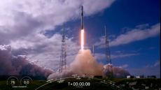 A SpaceX Falcon 9 rocket making its fourth trip to space launches 60 new Starlink internet satellites into orbit from Cape Canaveral Air Force Station in Florida on Nov. 11, 2019.