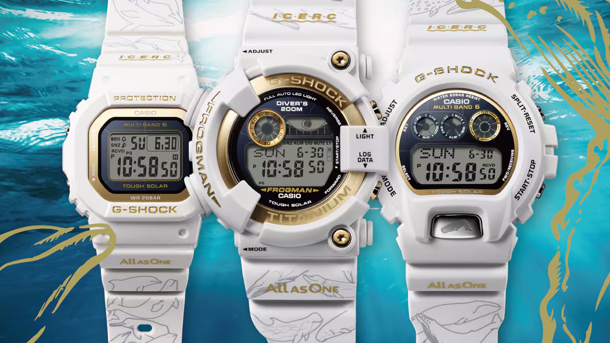 These new Casio G-Shock watches are inspired by golden summer sun, and decorated with whales and dolphins