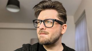 Man wearing black Ray-Ban Meta Smart Glasses