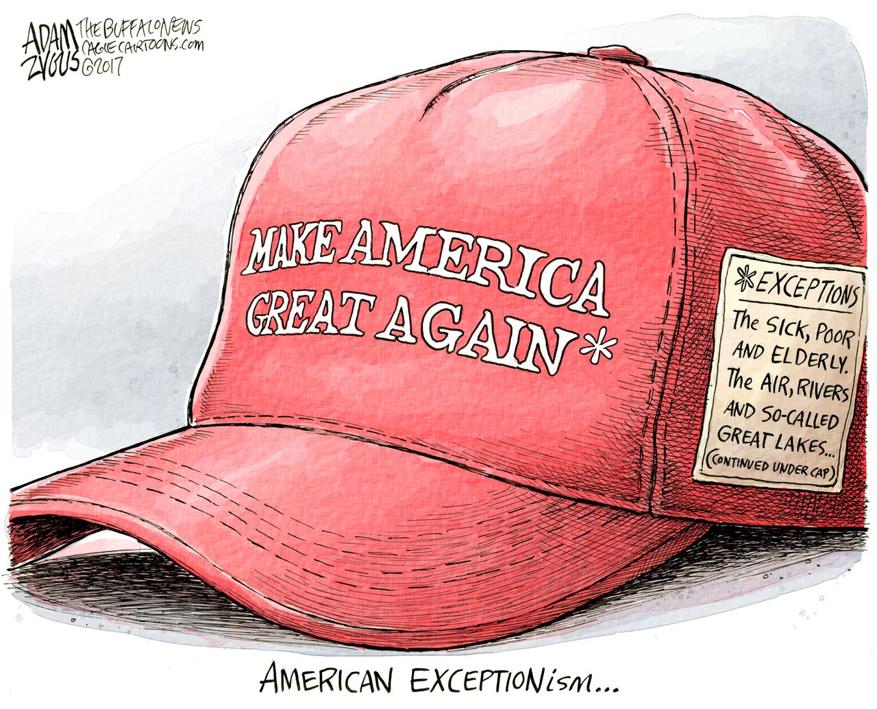 Political Cartoon U.S. Make America Great Again exceptions sick poor environment