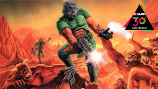 The original Doom cover art, depicting a marine fighting demons.