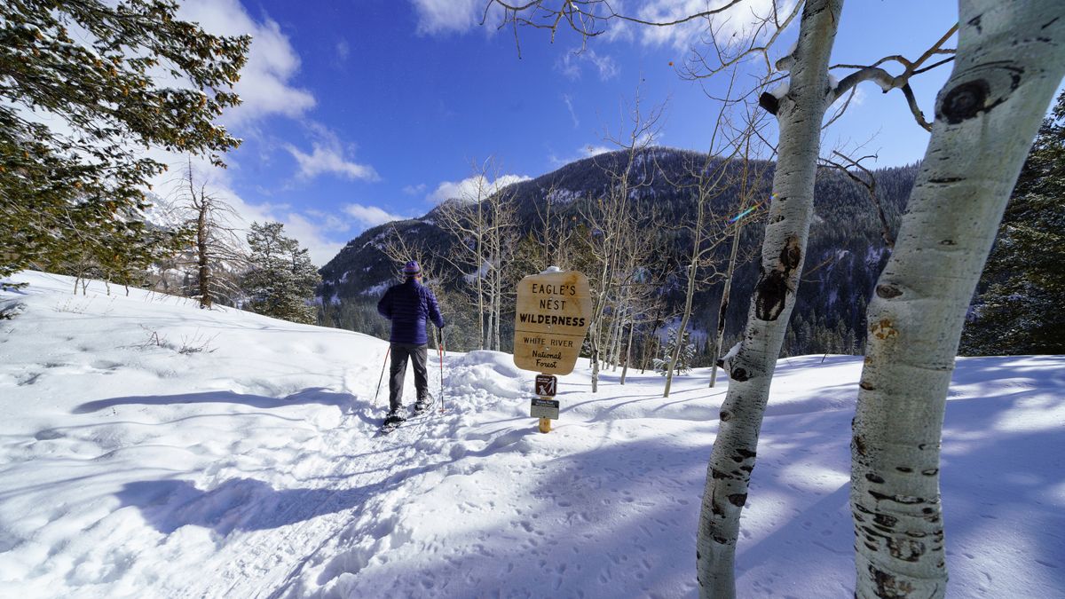 A man snowshoeing in Colorado