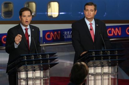 Ted Cruz and Marco Rubio in a Republican presidential debate at Reagan Library.