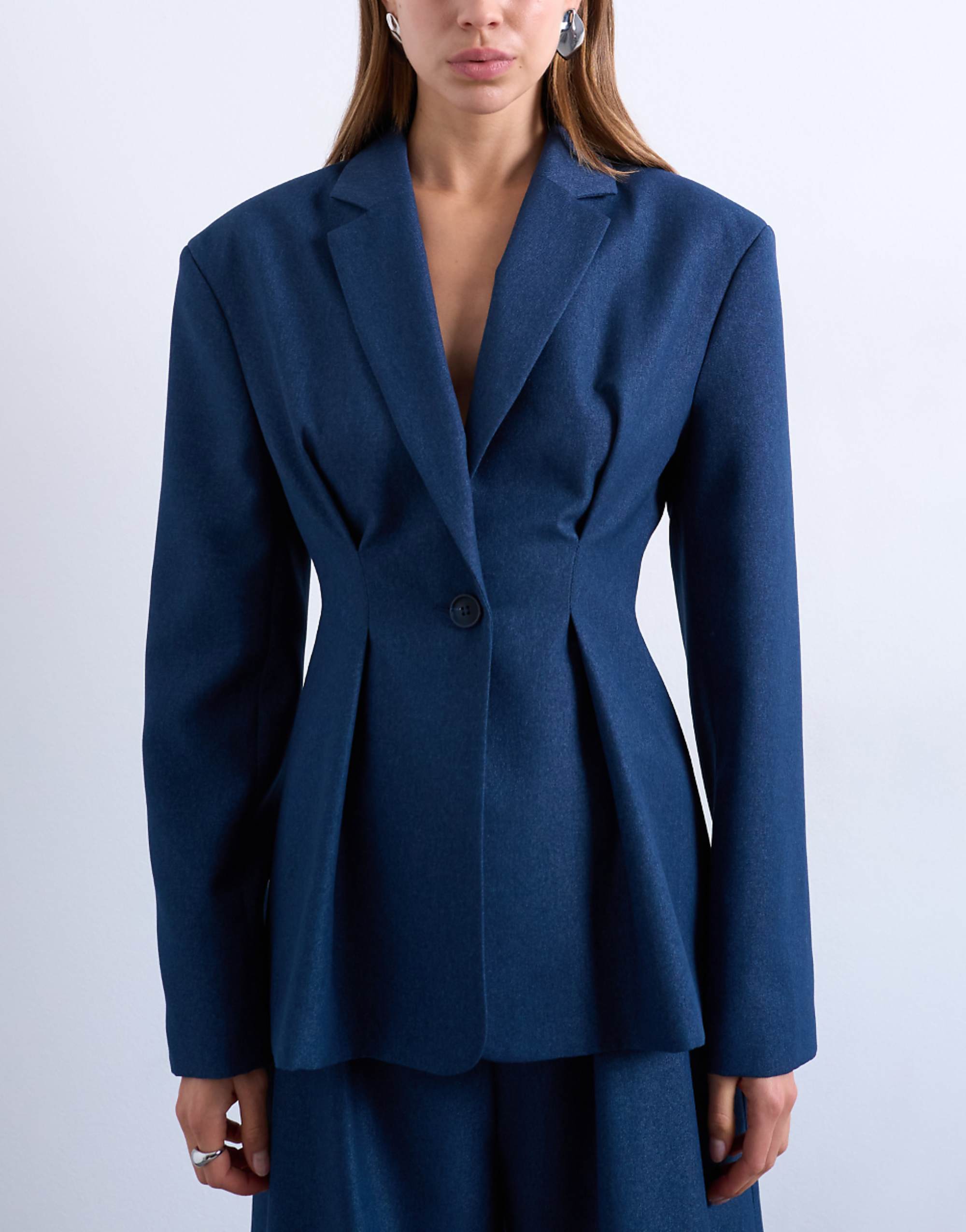 Topshop Co Ord Extreme Cinched Waist Blazer in Navy