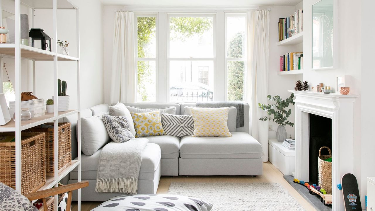 living room with wooden flooring and sofa