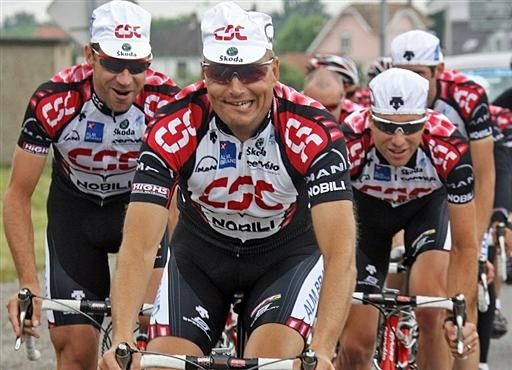 The team gets to see the lighter side of Bjarne Riis on the training rides.