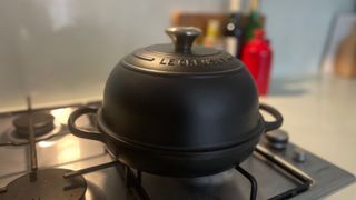 Le Creuset Cast Iron Bread Oven on the hob