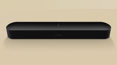 Sonos Beam 2nd Gen review, unit in black on yellow background