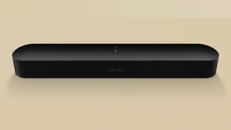 Sonos Beam 2nd Gen review, unit in black on yellow background