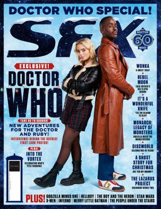 Ncuti Gatwa and Millie Gibson standing back to back on the cover of SFX issue 373.