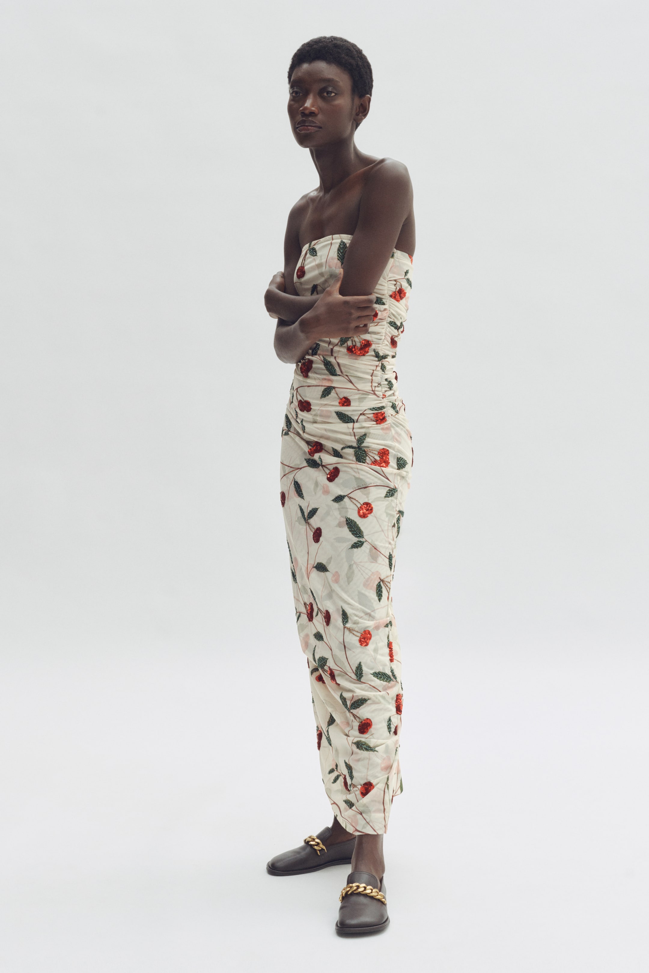 Cherry-Print Mesh Tube Dress