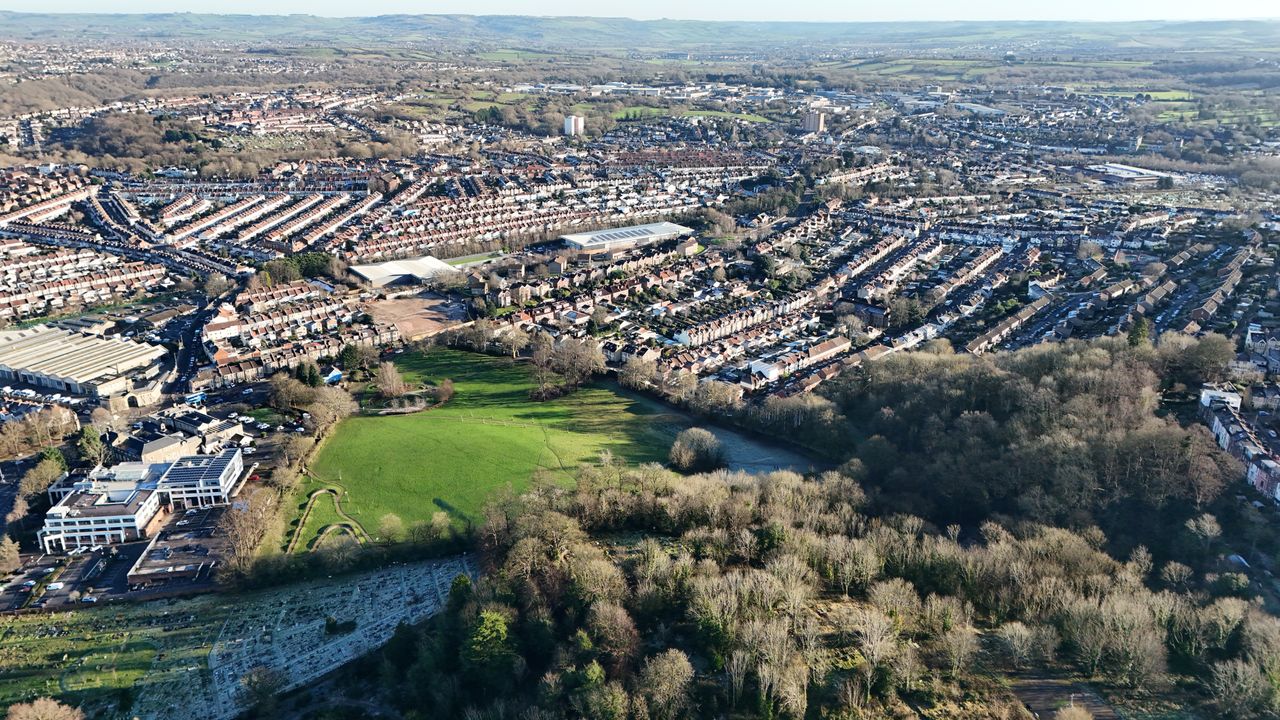A photo of a city taken on a DJI Flip drone